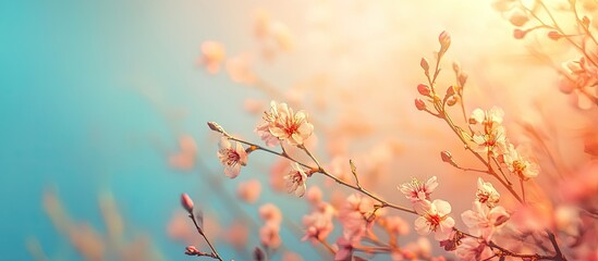 Aufkleber - Lovely blooming branches against a colored background. with copy space image. Place for adding text or design