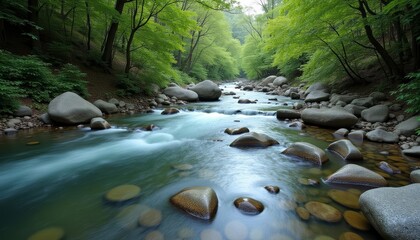 Poster -  Natures tranquility  A serene river amidst the forest