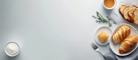 Aufkleber - Breakfast arrangement in a flat lay style with copyspace