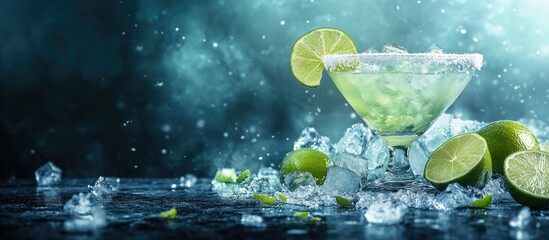 Leinwandbilder - Classic Margarita Cocktail featuring lime salt and ice. with copy space image. Place for adding text or design