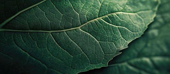 Fototapete - Close up view of a dark green leaf with copyspace serving as a background concept