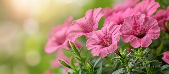 Poster - Pink petunia flowering in the park Copyspace