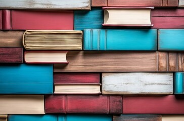 Stacked Colorful Books Creating Abstract Background