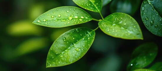 Leinwandbilder - Stunning macro photography of green leaves following a rain shower. with copy space image. Place for adding text or design