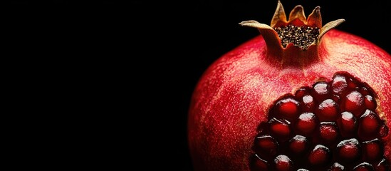 Fototapete - Natural pomegranate against a black background Copy space available Area for text