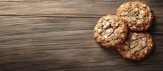 Poster - oat cookies on a wooden surface. with copy space image. Place for adding text or design