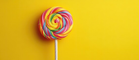 Aufkleber - spiral lollipop against a yellow background featuring happy birthday text. with copy space image. Place for adding text or design