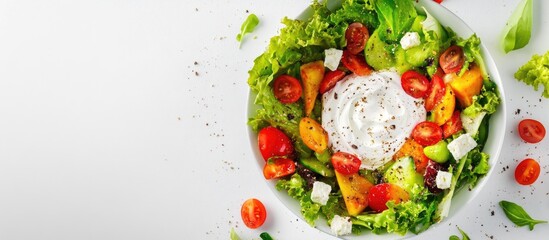 Poster - vegetable salad with thick cream. with copy space image. Place for adding text or design