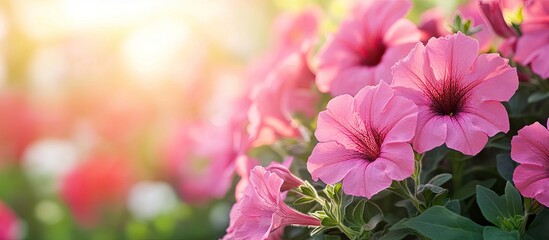 Aufkleber - Pink petunia flowering in the park Copyspace