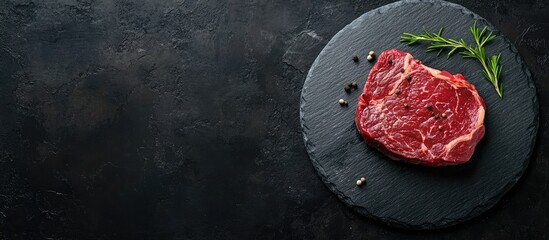 Leinwandbilder - Raw beef steak Piece of meat Copyspace Slate cutting board