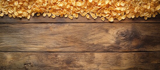 Poster - Wooden backdrop at the edge with cereals Background decorations. with copy space image. Place for adding text or design