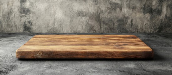 Leinwandbilder - Wooden board on a table with a grey background. with copy space image. Place for adding text or design