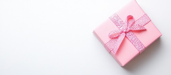 Wall Mural - Pink gift box on a white background top view copy space