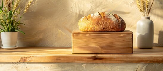 Poster - a brown bread box on the table in the morning. with copy space image. Place for adding text or design