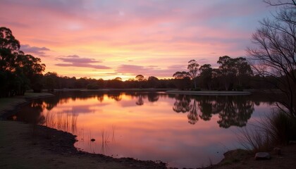 Sticker -  Tranquil sunset over serene lake