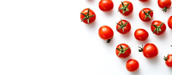 Fototapete - Cherry tomatoes are isolated on a white background Flat lay idea. with copy space image. Place for adding text or design