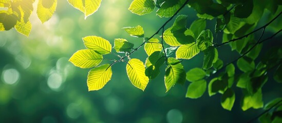 Aufkleber - Green and yellow leaves in the forest. with copy space image. Place for adding text or design