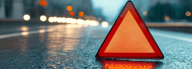 Emergency Triangle Sign Glowing at Night