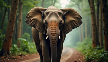 Wall Mural -  Elephant majestically strides through the forest