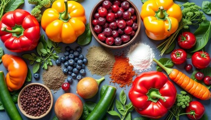  A vibrant array of fresh produce and spices ready for culinary creation