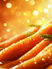 Wall Mural - Fresh carrots glistening with droplets and herbs