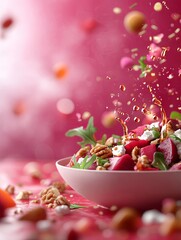 Wall Mural - Vibrant salad with flying ingredients in a colorful splash