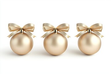 Stock image of a gold Christmas ball with ribbon and a bow isolated on a white background.