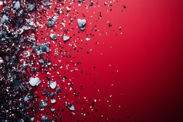 Shimmering silver glitter scattered across a vibrant red background during festive celebrations