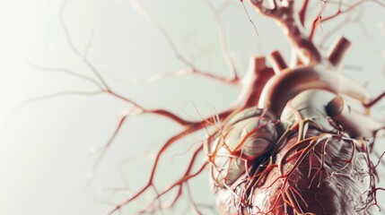 Leinwandbilder - A detailed close-up of a heart model with intricate veins and arteries, set against a softly lit, neutral background