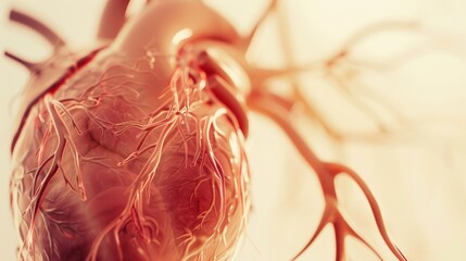 Leinwandbilder - A detailed close-up of a heart model with intricate veins and arteries, set against a softly lit, neutral background