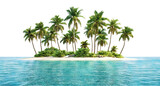 Tropical island with palm trees, isolated on transparent cutout background