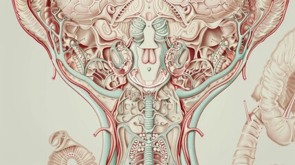 Leinwandbilder - A detailed illustration of the human reproductive system with highlighted organs and reproductive pathways, set against a light, neutral background