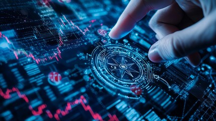 Navigating the Financial Maze: Close-Up of Hand Holding Compass with Economic Symbols for Guidance in Finance World - Ultra-Detailed Composition