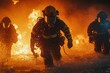 © Ahmed - Fearless Firefighters Battling Blaze with Water and Extinguishers. Firefighters in Action, Extinguishing Fire with Teamwork and Courage. Intense Firefighting Training Exercise