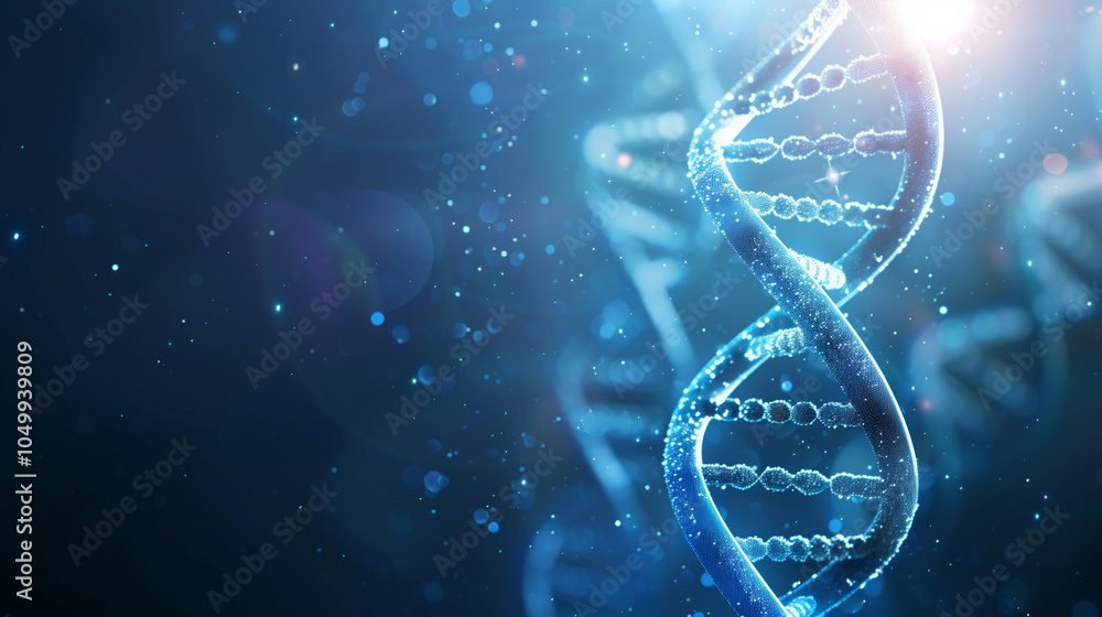 Glowing Double Helix DNA Structure 3D Render on Dark Blue Background ...