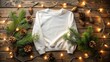 © Wanlop - White Sweatshirt Mockup with Winter Decor on Wooden Background for Cozy Fashion Display