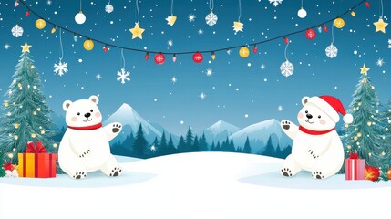 Cute Abstract Merry Christmas Scene with Polar Bears