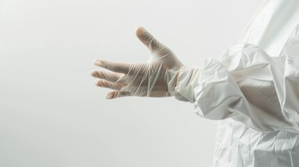 Poster - A detailed view of a surgeon's hands during a delicate operation against a sterile white background, macro shot, Minimalist style