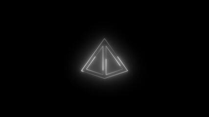 Neon 3d triangle stroke icon glowing black background animation