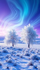 Wall Mural - A frost-kissed winter landscape with snow-laden trees and a sunlit sky