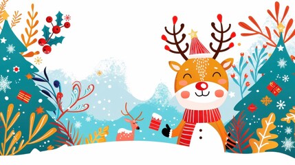 Canvas Print - Cute Abstract Illustration of a Festive Reindeer