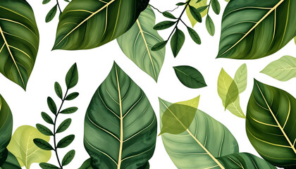 Wall Mural - Abstract nature art leaf collage shape seamless pattern. Trendy contemporary cutout background illustration. Natural organic plant leaves artwork wallpaper print. Vintage botanical summer texture is