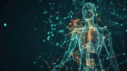 Aufkleber - A futuristic 3D rendering of a human body with highlighted organs and systems, set against a dark, minimalist background
