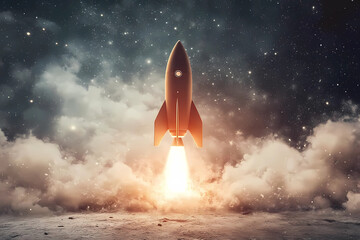 Wall Mural - Rocket coming out, innovation and creativity concept, background.