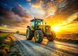 © Adisorn - The yellow tractor shines, bathed in the golden sunset.