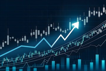 Stock chart with zigzag line, green candlestick patterns signal tech driven financial growth