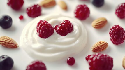 Canvas Print - Fresh Berries and Yogurt on a White Background