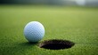 © Photo18@desing - Golf ball sitting on the edge of a hole, high-stakes accuracy moment, lush green