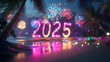 © Pingun - A Dazzling Celebration Under a Starry Sky: Welcome the Year 2025 with Sparkling Fireworks and Vibrant Colors Amidst Tropical Bliss!