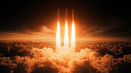 Wall Mural -  Multiple rockets launch from the Earth planet 
